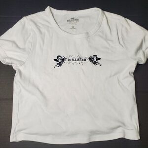 Hollister Croptop White Tee with Angel Design XS